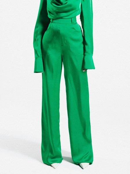 

Plain Autumn Elegant Zipper High Waist No Elasticity Long Regular Regular Size Fashion Pants for Women, Green, Pants