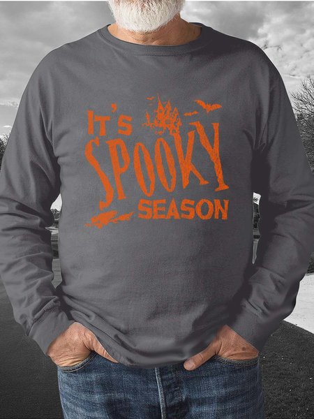 

Men Brooms Witch Bats Casual Crew Neck Halloween Sweatshirt, Gray, Hoodies&Sweatshirts