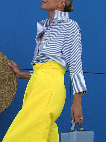 

Women Striped Simple Autumn Daily 1 * Top Pullover Regular Regular Regular Size Blouse, Blue, Blouses and Shirts