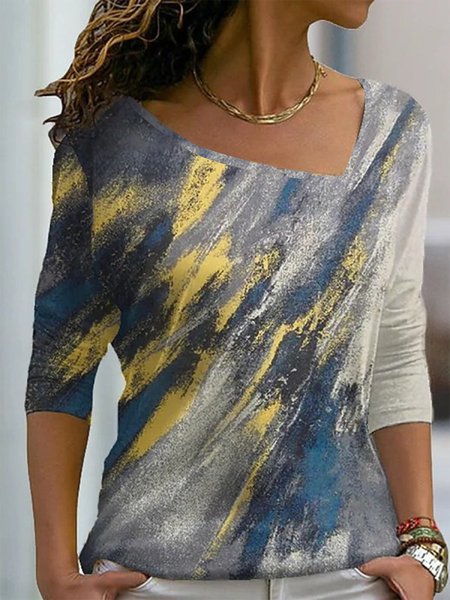 

Casual Gradient Pattern Asymmetrical T-Shirt, Multicolor, T-Shirts