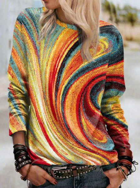 

Women's Boho Long Sleeve Casual Tops Oil Painting Printed, Multicolor, Sweatshirts & Hoodies