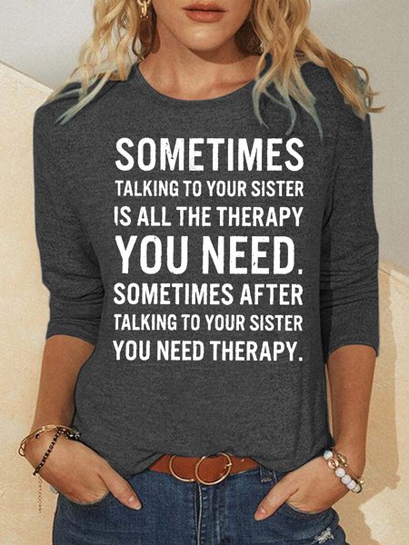 

Womens Funny Sister Casual Tops, Gray, Long sleeves