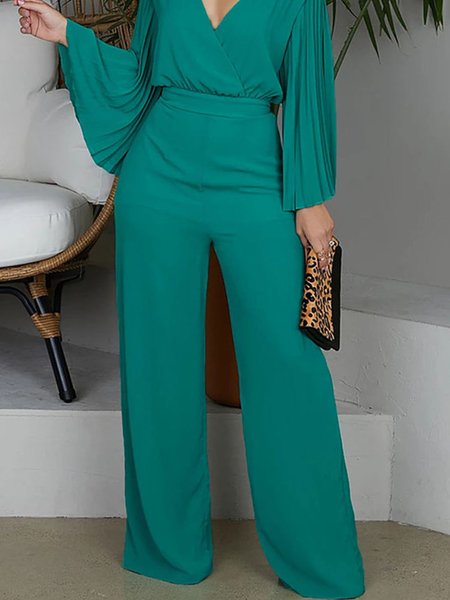 

Elegant Plain Fashion Wide Leg Pants, Green, Wide Leg Pants