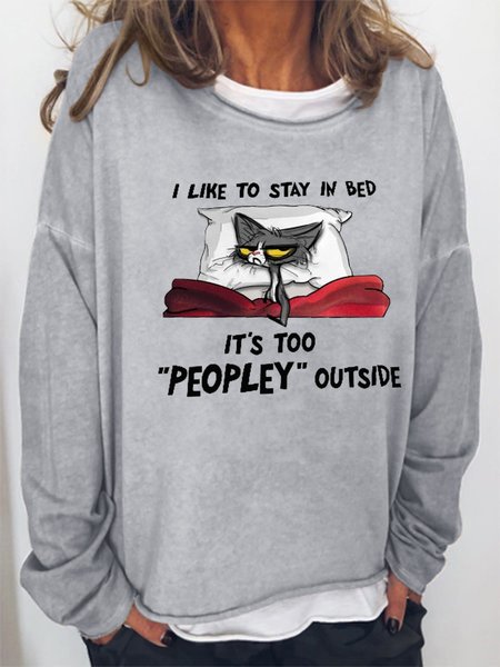 

Women Funny Graphic Black Cat I Like To Stay In Bed It’s Too Peopley Outside Simple Sweatshirt, Gray, Hoodies&Sweatshirts
