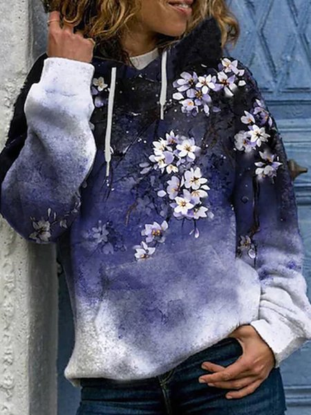 

Vacation Loose Floral Hoodie Sweatshirt, Multicolor, Sweatshirts & Hoodies