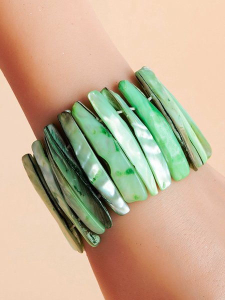 

Boho Resort Shell Stretch Wide Bracelet, Green, Bracelets