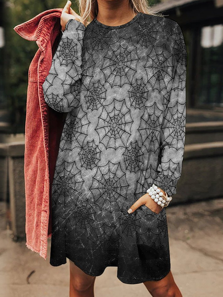 

Women Halloween Dark Spider Web Casual Crew Neck Dresses, Black, Dresses