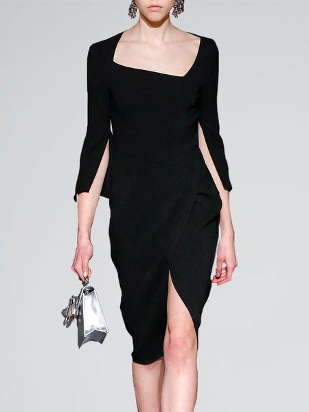 

Plain Autumn Urban Daily Jersey 1 * Dress Skirt Three Quarter Regular Size Dresses for Women, Black, Mini Dresses