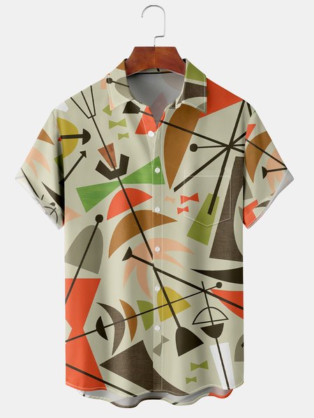 

Men's Art Geometric Print Casual Breathable Short Sleeve Shirt, Apricot, Short Sleeve Shirts