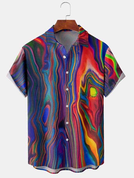 

Mens Casual Gradient Print Front Button Short Sleeve Shirt Chest Pocket Casual Top, Blue, Short Sleeve Shirts