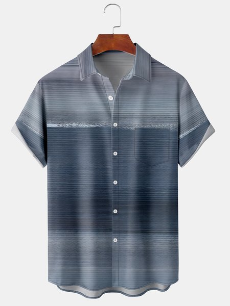 

Men's Casual Gradient Print Front Button Soft Breathable Chest Pocket Casual Hawaiian Shirt, Blue, Men's Floral shirt