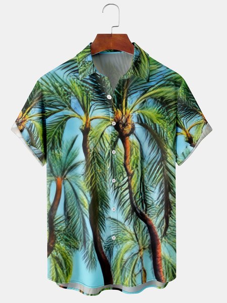 

Men's Casual Palm Front Button Soft Breathable Chest Pocket Casual Hawaiian Shirt, Green, Men's Floral shirt