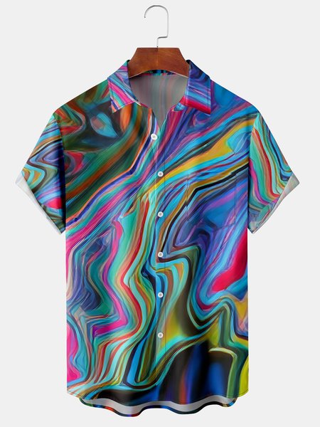 

Men's Casual Gradient Print Front Button Soft Breathable Chest Pocket Casual Hawaiian Shirt, Cyan, Men's Floral shirt