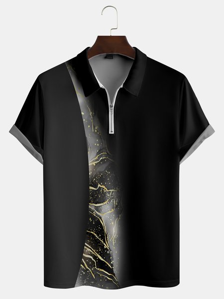 

Casual Art Collection Gradient Geometric Marble Pattern Lapel Short Sleeve Polo Print Top, Black, Men's t-shirts