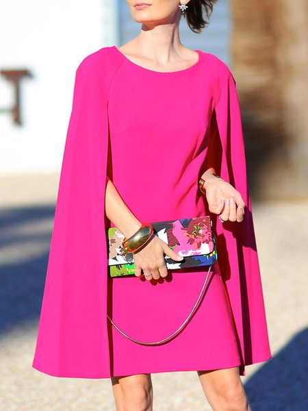 

Elegant Plain Loose Crew Neck Dress, Rose red, Mini Dresses