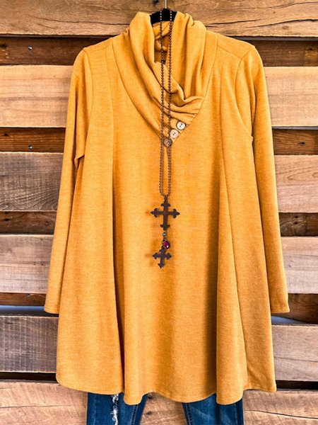 

Casual Plain Autumn Spandex Cross Neck Loose Regular Medium Elasticity Regular Size Tops for Women, Yellow, Shirts & Blouses