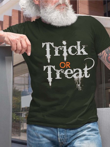 

Men Trick Or Treat Halloween Crew Neck Fit Cotton T-Shirt, Darkgreen, T-shirts