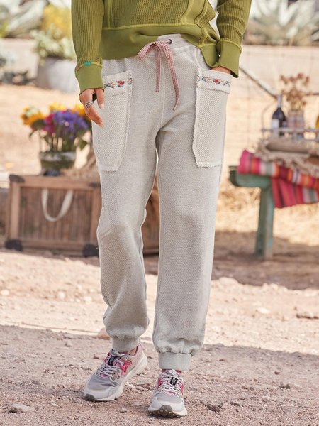 

Elastic Band Loose Floral Sweatpants, Khaki, Pants