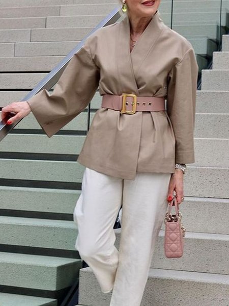 

Long sleeve Simple Plain Regular Fit Other Coat, Khaki, Jackets