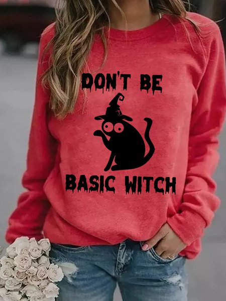 

Women Funny Graphic Don't Be Basic Witch Cat Halloween Sweatshirts, Red, Hoodies&Sweatshirts