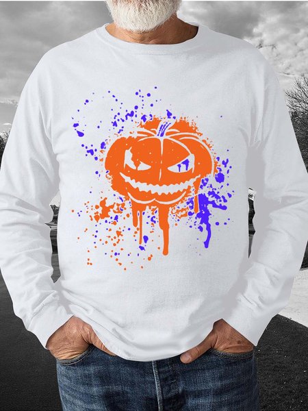 

Men Pumpkin Light Colorful Texture Regular Fit Casual Sweatshirt, White, Hoodies&Sweatshirts