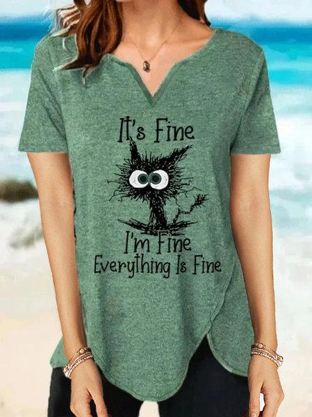 

It I Fine V Neck Short Sleeve Tops, Green, Tunics