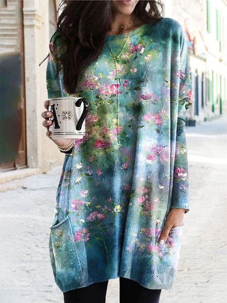 

Crew Neck Floral Raglan Sleeves Tops, Multicolor, Shirts & Blouses