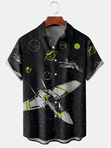 

Men's Casual Short Sleeve Hawaiian Shirt with Chest Pocket, Black, Short Sleeve Shirts