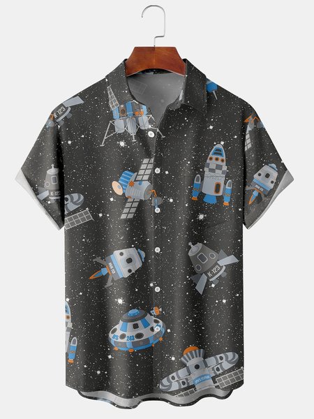 

Men's Casual Short Sleeve Hawaiian Shirt with Chest Pocket, Black-grey, Short Sleeve Shirts