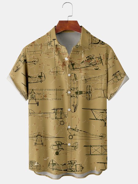 

Men's Casual Short Sleeve Hawaiian Shirt with Chest Pocket, Khaki, Short Sleeve Shirts