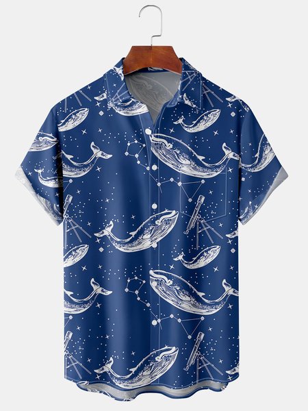 

Men's Casual Short Sleeve Hawaiian Shirt with Chest Pocket, Blue, Short Sleeve Shirts