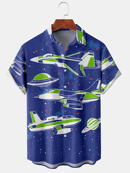 

Men's Casual Short Sleeve Hawaiian Shirt with Chest Pocket, Blue, Short Sleeve Shirts