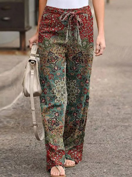 

Geometric Regular Fit Casual Pants, Red, Pants
