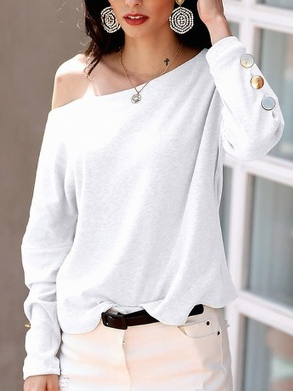 

Asymmetrical Plain Loose Tops, White, Shirts & Blouses