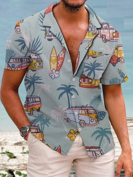 

Cotton And Linen Holiday Leisure Short-sleeved Shirt, As picture, Men's Floral shirt