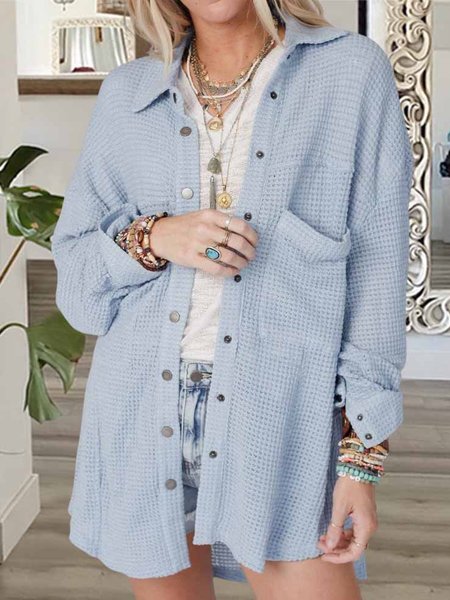 

Cotton-Blend Casual Plain Other Coat, Blue, Cardigans