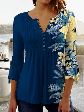 

Floral Casual T-Shirt, Blue, Shirts & Blouses