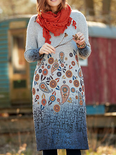 

Floral Cotton-Blend Crew Neck Dresses, Multicolor, Mini Dresses