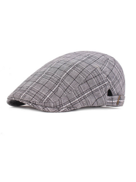 

Men's Plaid Retro Beret, Light gray, Men Hats &Scarves&Gloves