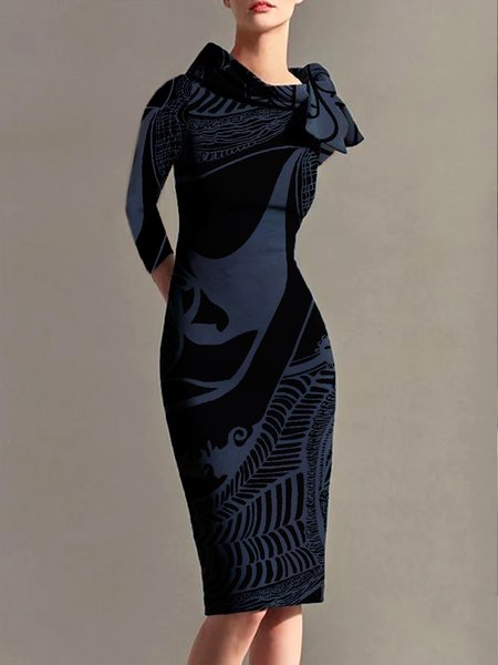 

Floral Autumn Elegant Polyester Micro-Elasticity Regular Fit Midi Regular Regular Size Dresses for Women, Navyblue, Midi Dresses