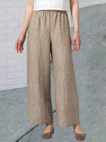 

Cotton-Blend Plain Regular Fit Casual Pants, Apricot, Pants