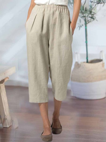

Plain Casual Loose Casual Capris Pants, Khaki, Pants