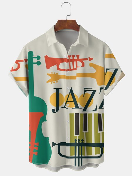

Men's Music Collection Casual Short Sleeve Hawaiian Shirt with Chest Pocket, Apricot, Short Sleeve Shirts