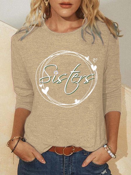 

Women Friendship Sisters Flowers Crew Neck Casual Loose Tops, Beige, Long sleeves