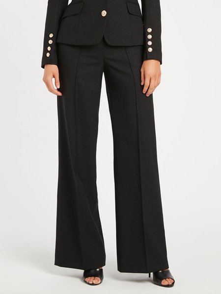 

Plain Autumn Urban Polyester Zipper No Elasticity Daily Tailored Regular Size Fashion Pants for Women, Black, Pants
