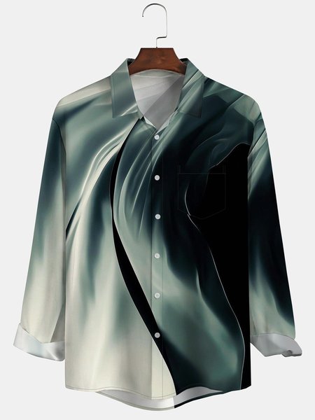 

Men's Geometric Art Casual Long Sleeve Hawaiian Shirt with Chest Pocket, Black-green, Long Sleeve Shirts