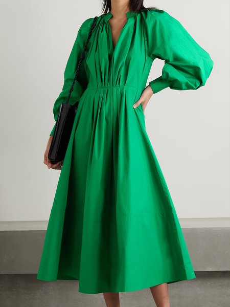 

Plain Autumn Elegant Daily Regular Fit Long 1 * Dress Pullover X-Line Dresses for Women, Green, Maxi Dresses