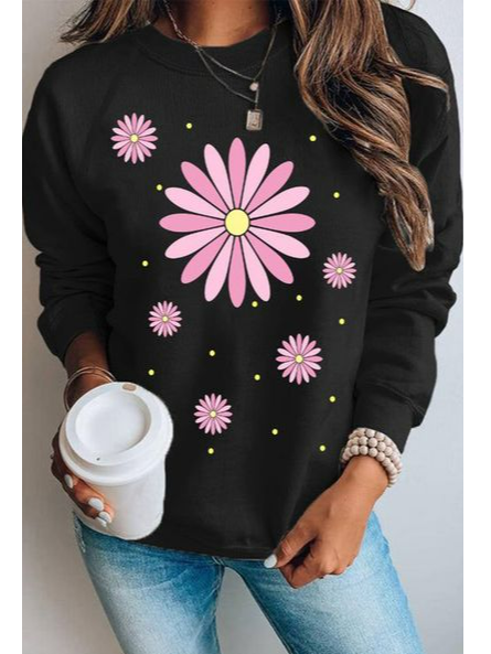 

Floral Loose Crew Neck Sweatshirts, Black, Sweatshirts & Hoodies