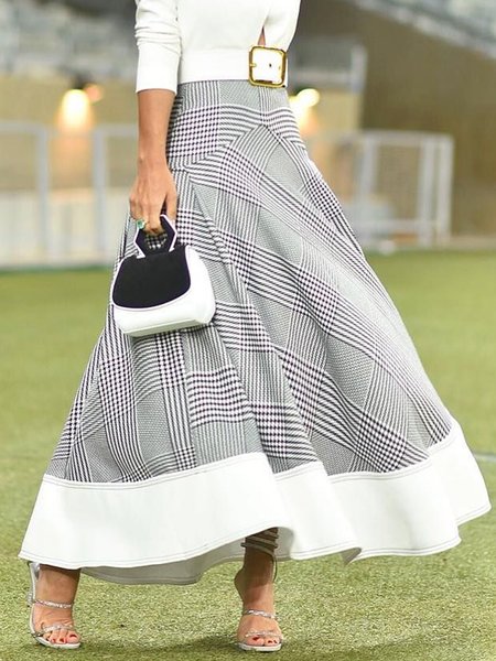 

Elegant Plaid Split Joint Long Skirt, Gray, Skirts