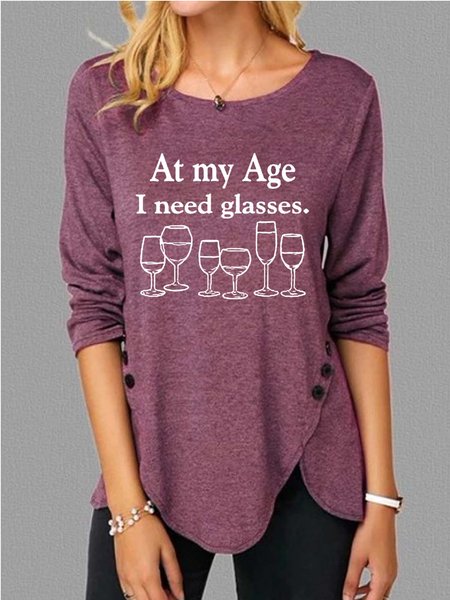 

Women At My Age Drink Text Letters Tops, Red, Long sleeves